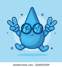 cute water drop character mascot with peace sign hand gesture isolated cartoon in flat style design