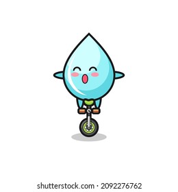 The cute water drop character is riding a circus bike , cute style design for t shirt, sticker, logo element