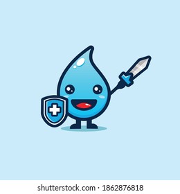 Cute Water Drop Holding A Shield And Sword