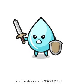 cute water drop soldier fighting with sword and shield , cute style design for t shirt, sticker, logo element