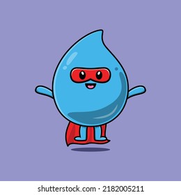 Cute water drop superhero character flaying illustration cartoon vector in concept flat modern style