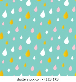 Cute water drops, rain seamless pattern background.