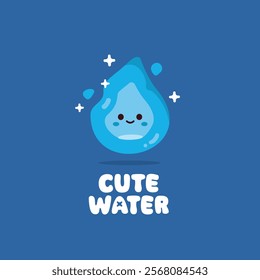 Cute water element character logo illustration. Minimalist water design, suitable for poster and web.
