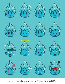 a cute water elemental mascot emoticon set