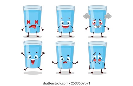 cute water in glass cartoon with many expressions vector illustration