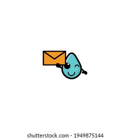 Cute Water Hold Mail Cartoon Character Vector Illustration Design. Outline, Cute, Funny Style. Recomended For Children Book, Cover Book, And Other.