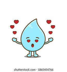 Cute water in love. Vector illustration of chibi character isolated on white background.