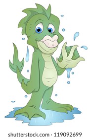 Cute Water Monster - Cartoon Character - Vector Illustration