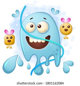 cute water splash cartoon character with cute emoji premium vector