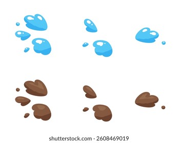 Cute water splashes and flying soil illustration material