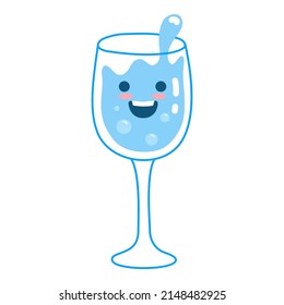 Cute water sticker jar glass. Drink more water. World of drinks earth for health, glass decanter, ice liter beverages, funny stickers poster, fitness diet, doodle cartoon neat vector illustration.