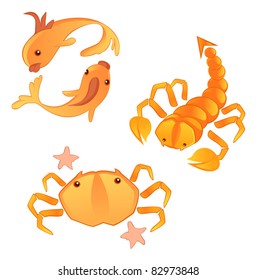 Cute water zodiac signs icons