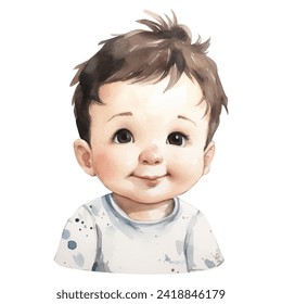 Cute watercolor baby boy illustration. Watercolor boy child art. Realistic drawing