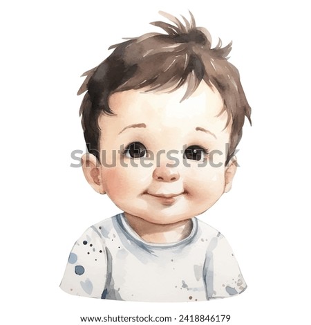 Cute watercolor baby boy illustration. Watercolor boy child art. Realistic drawing