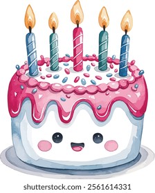 A cute watercolor birthday cake illustration