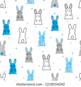 Cute watercolor bunny pattern. Seamless vector background with rabbits for kids design.