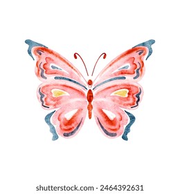 Cute watercolor butterfly with pink wings isolated on white