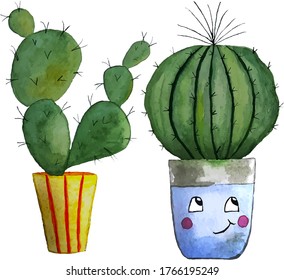 Cute watercolor cactus. Vector illustration.
