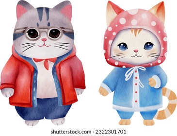 Cute watercolor cat illustration for international cat day
