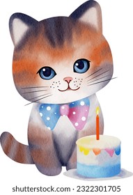 Cute watercolor cat illustration for international cat day