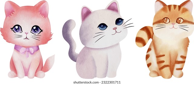 Cute watercolor cat illustration for international cat day