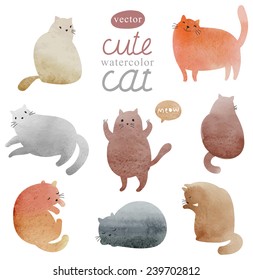 Cute watercolor cats vector set