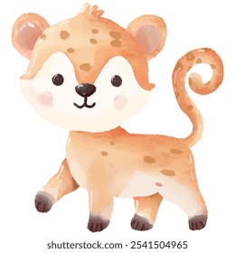 Cute Watercolor Cheetah Cub Illustration