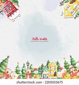 Cute Watercolor Christmas Animal Vector illustrations Background, Square ratio
