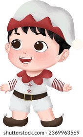 Cute watercolor christmas chibi boy vector illustration