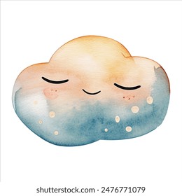 Cute watercolor cloud. Childlike fantasy cloud. Wallpaper stickers. Nursery decoration.