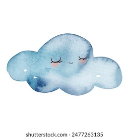 Cute watercolor cloud. Childlike fantasy cloud. Wallpaper stickers. Nursery decoration.