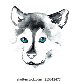 Cute watercolor dog,vector