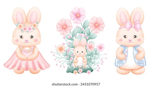 Cute Watercolor Easter Bunny Clipart for Spring Celebrations