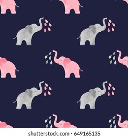 Cute watercolor elephants pattern. Vector simple seamless background for kids.