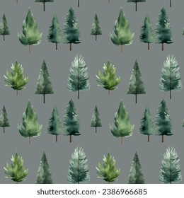 Cute watercolor fir trees seamless pattern. Trees floral background. Trendy scandi vector background
