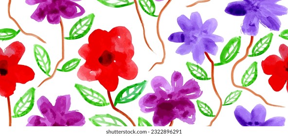  cute watercolor flower seamless pattern.