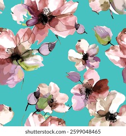 Cute watercolor flowers illustration with medium contrast color background
