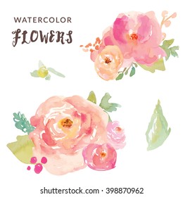 Cute Watercolor Flowers Vector Bouquets