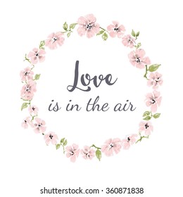 Cute watercolor flowers wreath, spring floral frame