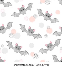 Cute watercolor flying bats pattern. Vector seamless background for kids.