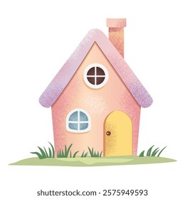 Cute watercolor forest house. Scandinavian childish house. Springtime element