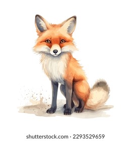 Cute Watercolor Fox In Natural State Standing Gracefully