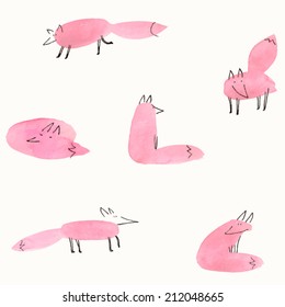 Cute watercolor foxes. Vector illustration.