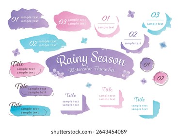 Cute watercolor frame background illustration set (purple blue)