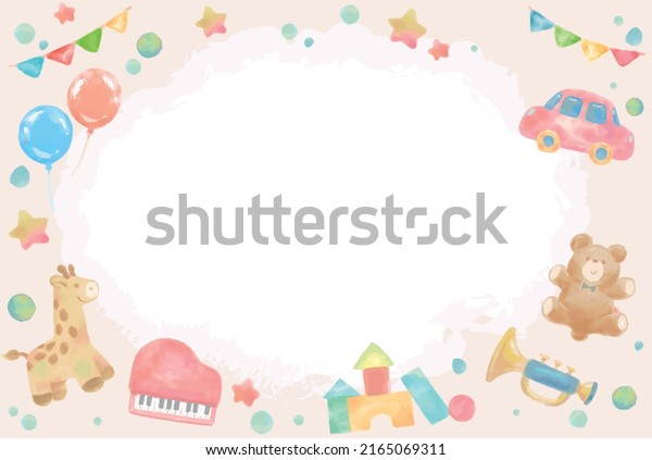 Cute\
watercolor frame of toys. Vector\
illustration.