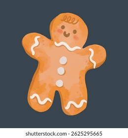 Cute Watercolor Gingerbread Man for Christmas in isolated background