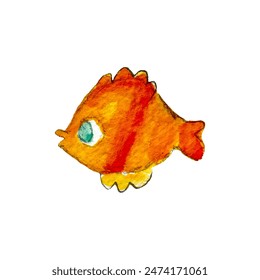 Cute watercolor gold orange fish, cut out from background