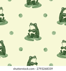 Cute watercolor grumpy frog pattern. Seamless vector print