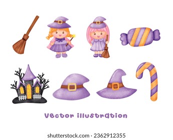 Cute Watercolor Halloween elements Illustration for Halloween