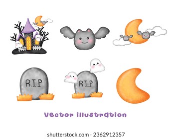 Cute Watercolor Halloween elements Illustration for Halloween